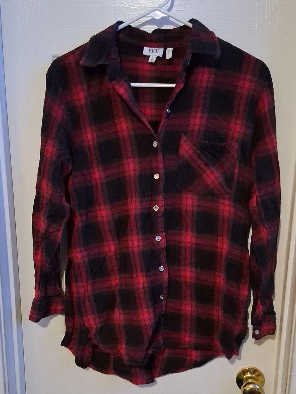 BKE Red and Black Plaid Button-Down Shirt
